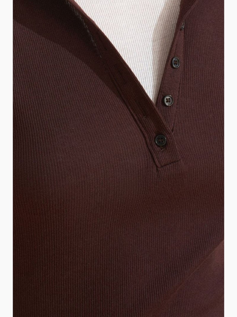 T-shirt da donna in cotone con scollo a v e bottoni dilvin Rosso bordeaux - Kiabi