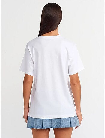 T-shirt da donna in cotone con stampa e girocollo dilvin