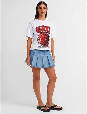 T-shirt da donna in cotone con stampa e girocollo dilvin
