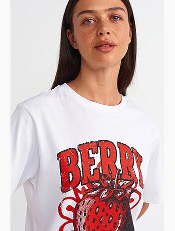 T-shirt da donna in cotone con stampa e girocollo dilvin