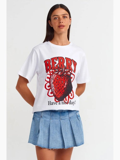 T-shirt da donna in cotone con stampa e girocollo dilvin - Kiabi T-shirt da donna in cotone con stampa e girocollo dilvin - Kiabi