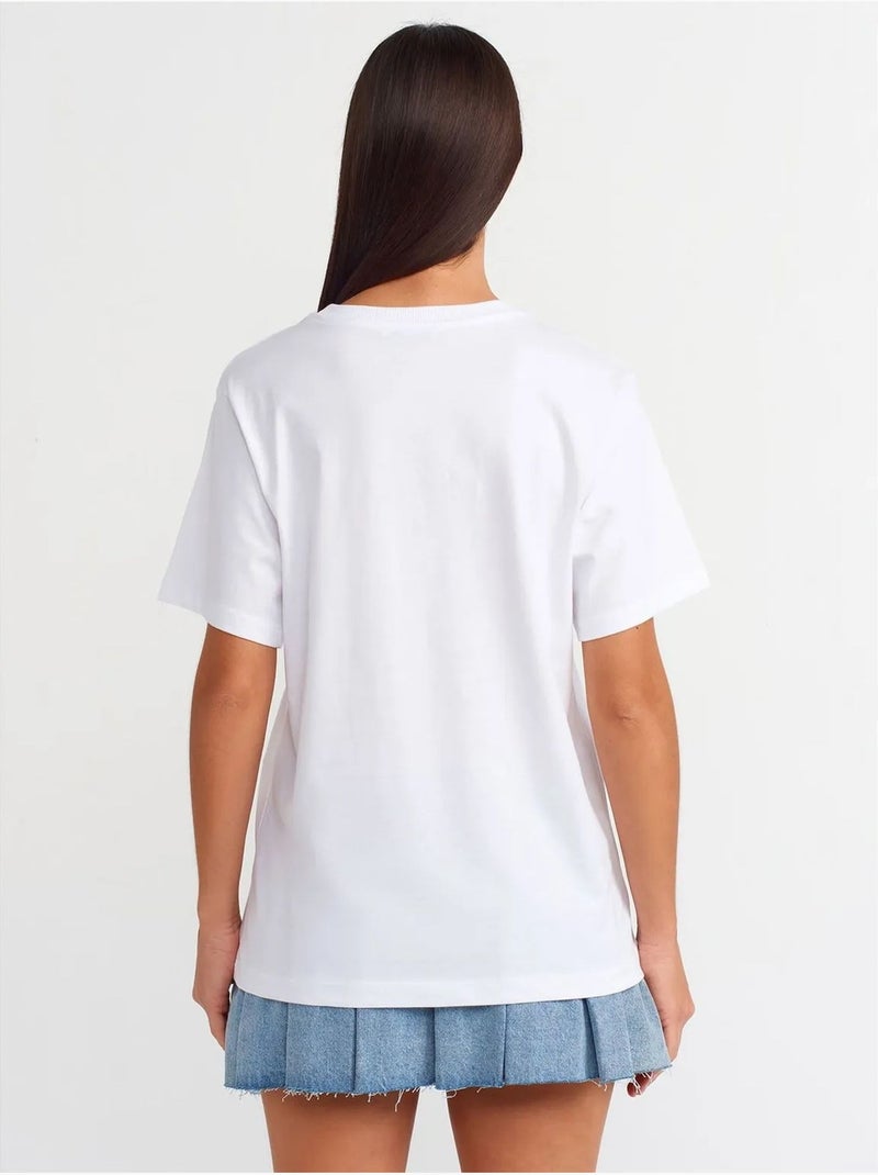 T-shirt da donna in cotone con stampa e girocollo dilvin Bianco - Kiabi