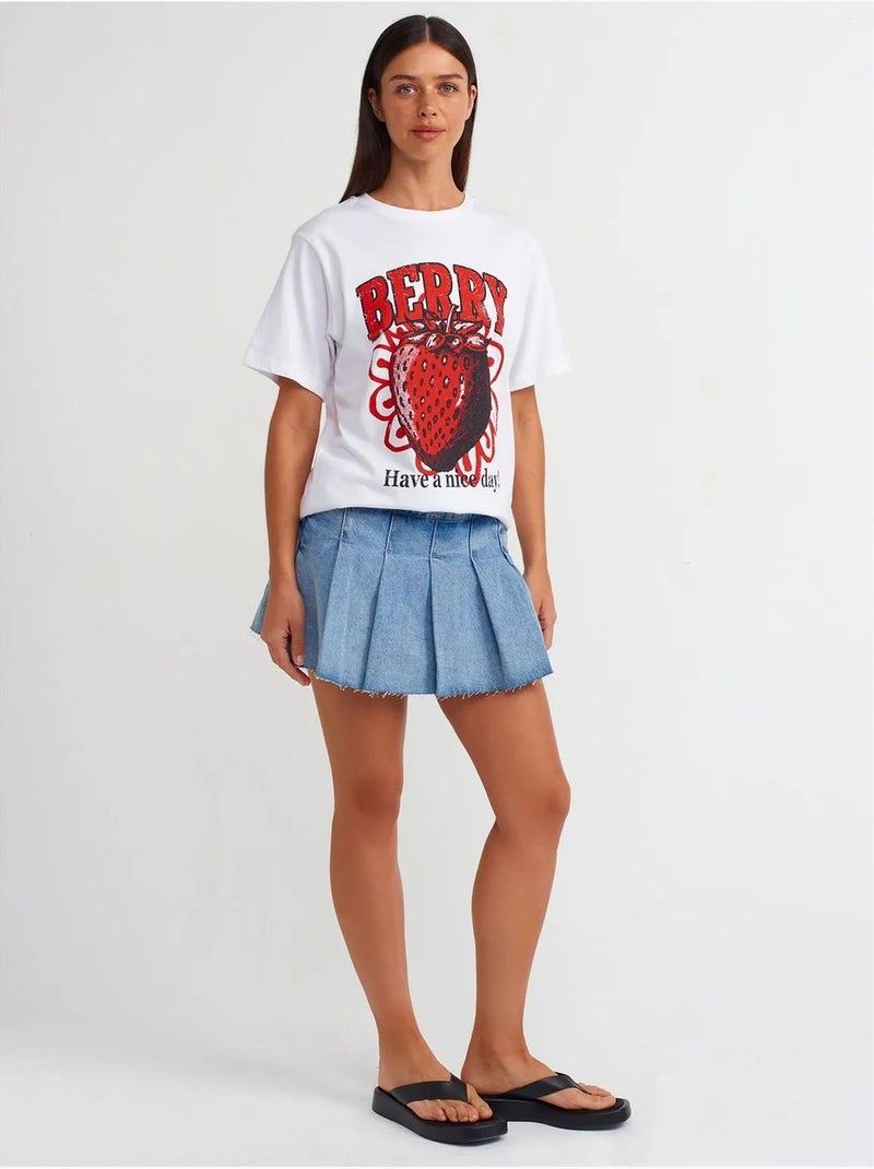 T-shirt da donna in cotone con stampa e girocollo dilvin Bianco - Kiabi