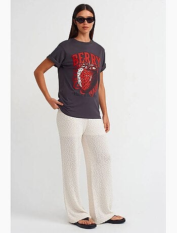 T-shirt da donna in cotone con stampa e girocollo dilvin