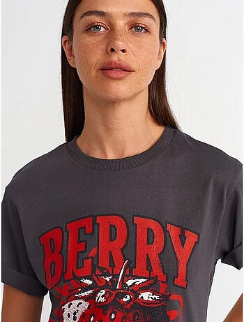 T-shirt da donna in cotone con stampa e girocollo dilvin