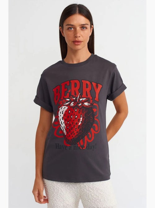 T-shirt da donna in cotone con stampa e girocollo dilvin - Kiabi T-shirt da donna in cotone con stampa e girocollo dilvin - Kiabi
