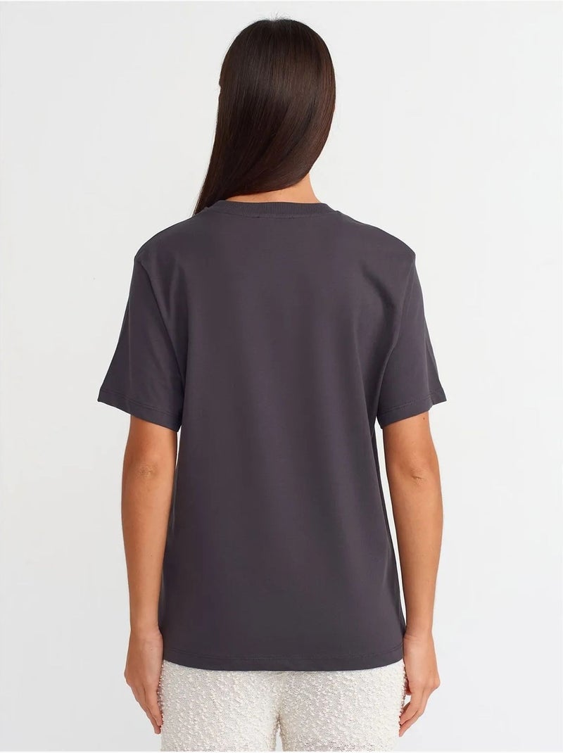 T-shirt da donna in cotone con stampa e girocollo dilvin Grigio nero - Kiabi