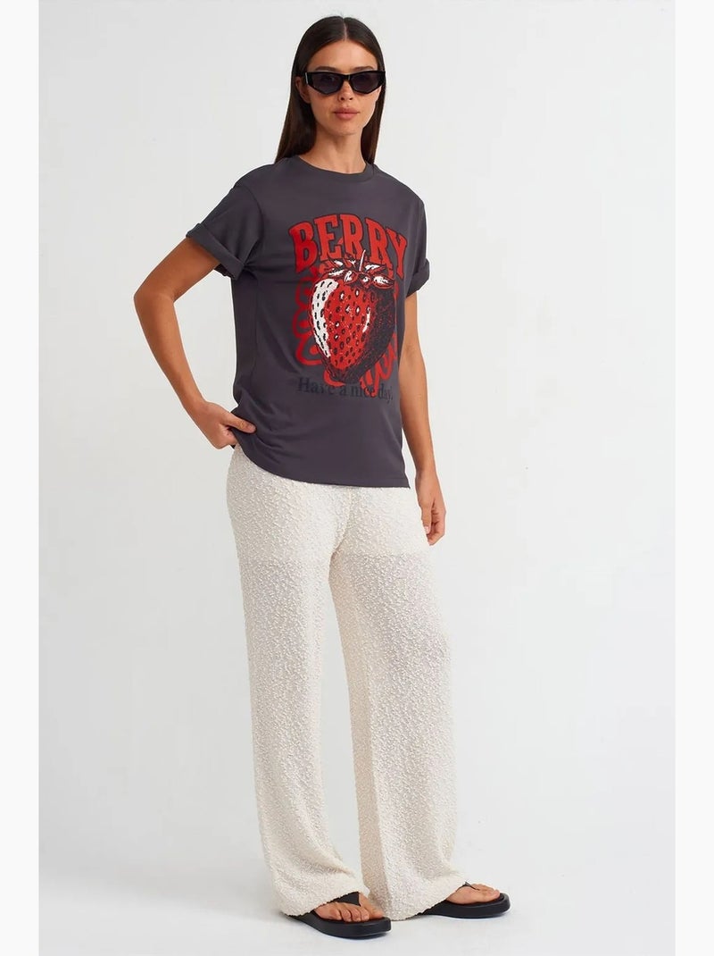 T-shirt da donna in cotone con stampa e girocollo dilvin Grigio nero - Kiabi