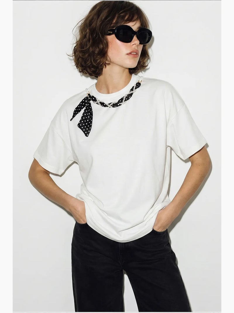T-shirt da donna in cotone ed elastan lucci Bianco - Kiabi