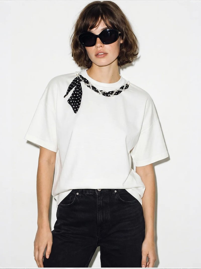T-shirt da donna in cotone ed elastan lucci Bianco - Kiabi