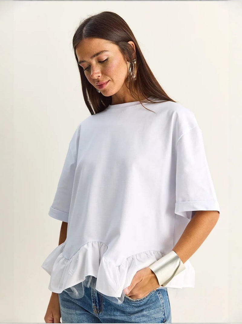T-shirt da donna in cotone ed elastan lucci Bianco - Kiabi