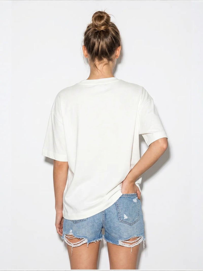 T-shirt da donna in cotone ed elastan lucci Bianco sporco - Kiabi