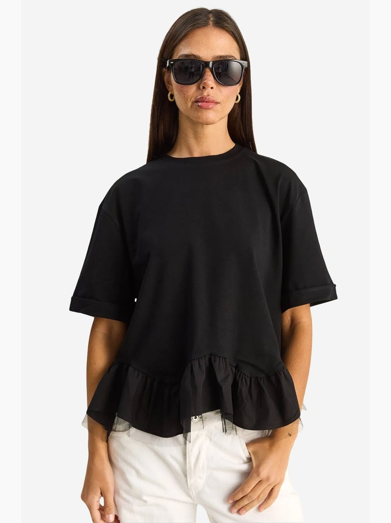 T-shirt da donna in cotone ed elastan lucci Nero - Kiabi