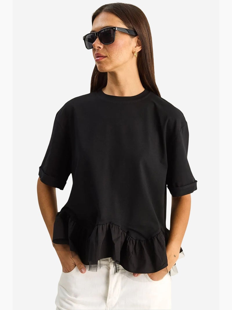T-shirt da donna in cotone ed elastan lucci Nero - Kiabi