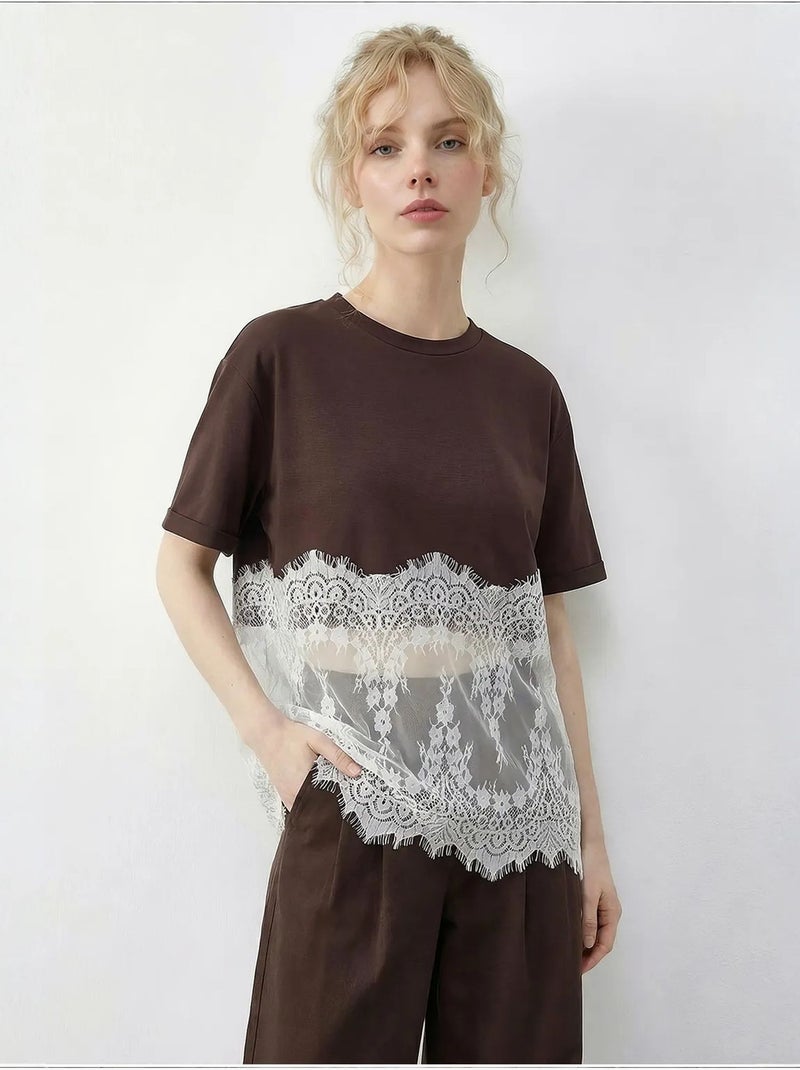 T-shirt da donna in cotone lucci Marrone cioccolato - Kiabi