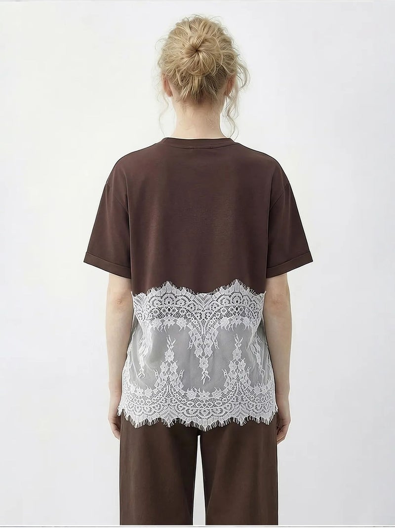 T-shirt da donna in cotone lucci Marrone cioccolato - Kiabi
