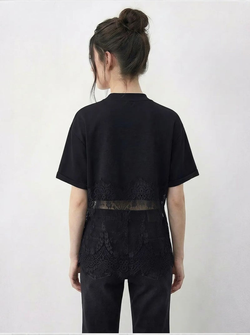 T-shirt da donna in cotone lucci Nero - Kiabi