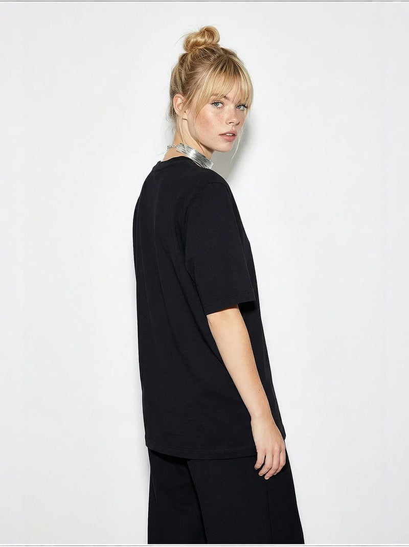 T-shirt da donna in cotone lucci Nero - Kiabi