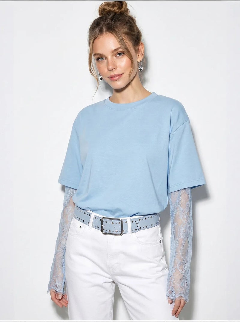 T-shirt da donna in cotone-poliestere lucci Blu cielo - Kiabi