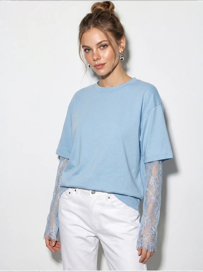 T-shirt da donna in cotone-poliestere lucci Blu cielo - Kiabi