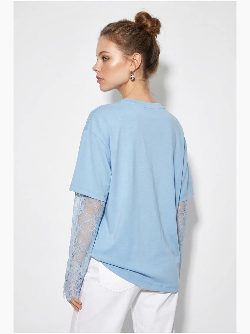 T-shirt da donna in cotone-poliestere lucci Blu cielo - Kiabi