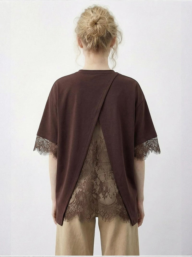 T-shirt da donna in cotone-poliestere lucci Marrone cioccolato - Kiabi