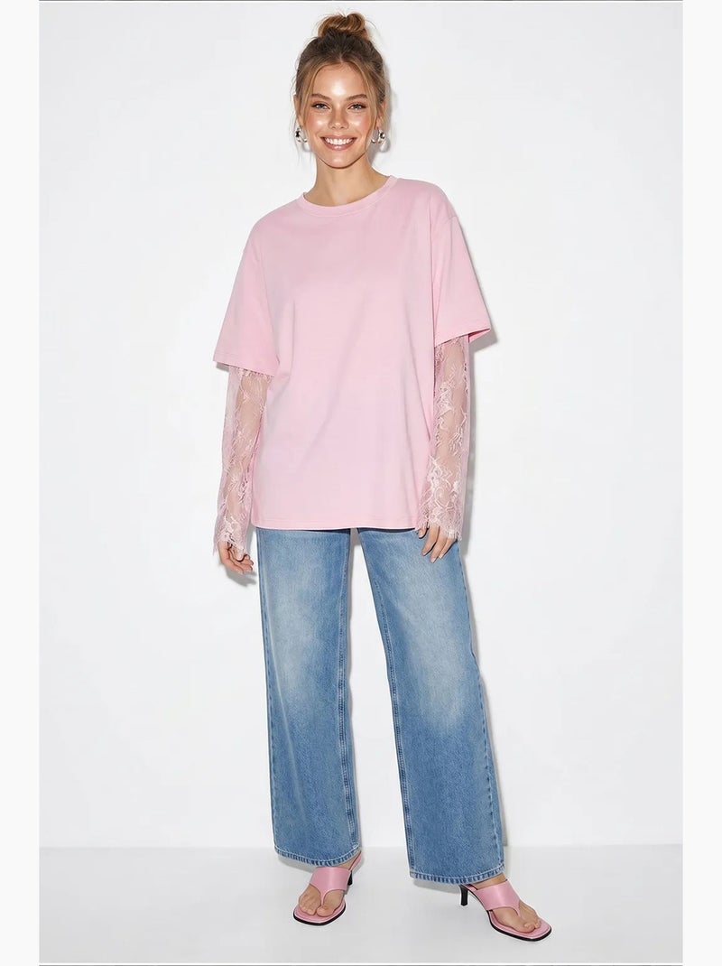 T-shirt da donna in cotone-poliestere lucci Rosa confetto - Kiabi