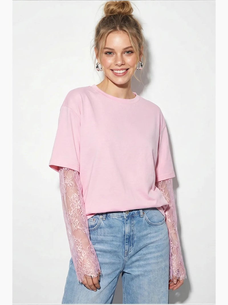 T-shirt da donna in cotone-poliestere lucci Rosa confetto - Kiabi