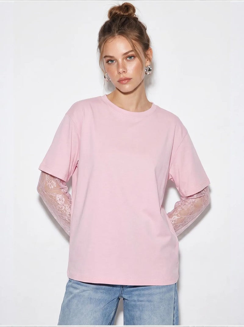 T-shirt da donna in cotone-poliestere lucci Rosa confetto - Kiabi
