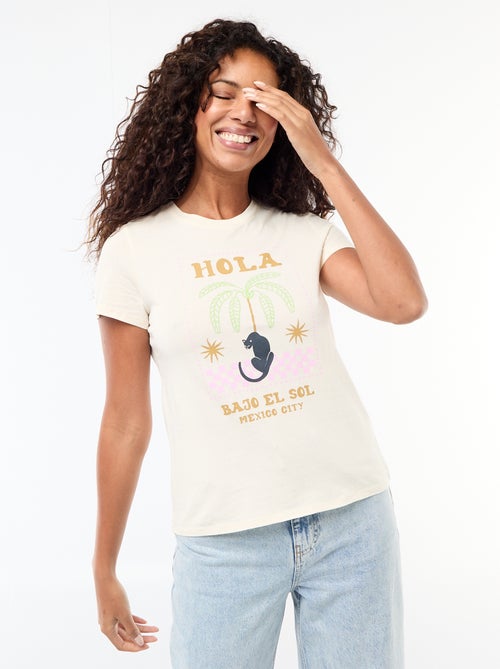 T-shirt da donna in cotone stampato a girocollo - Kiabi T-shirt da donna in cotone stampato a girocollo - Kiabi
