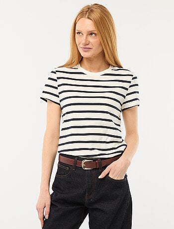 T-shirt da donna in cotone stampato a girocollo
