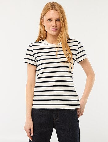 T-shirt da donna in cotone stampato a girocollo