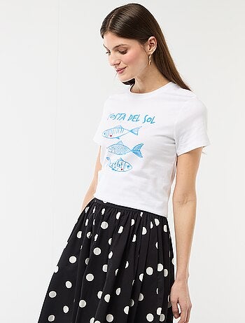 T-shirt da donna in cotone stampato a girocollo