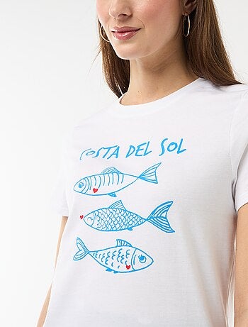T-shirt da donna in cotone stampato a girocollo