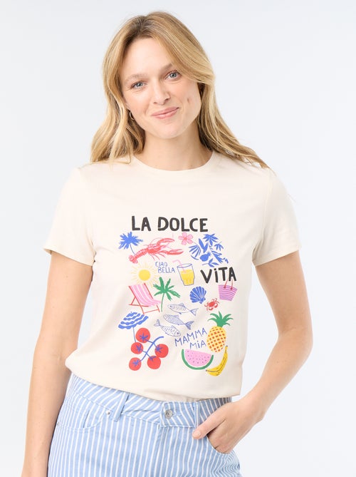 T-shirt da donna in cotone stampato a girocollo - Kiabi T-shirt da donna in cotone stampato a girocollo - Kiabi