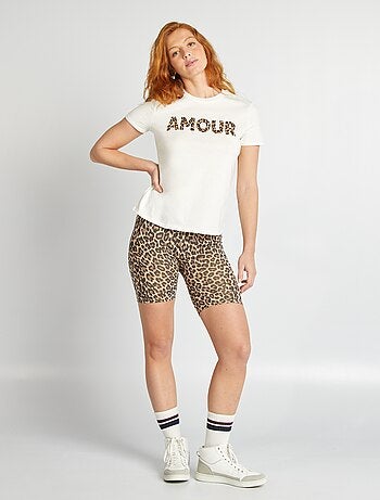 T-shirt da donna in cotone stampato a girocollo