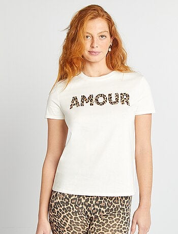T-shirt da donna in cotone stampato a girocollo