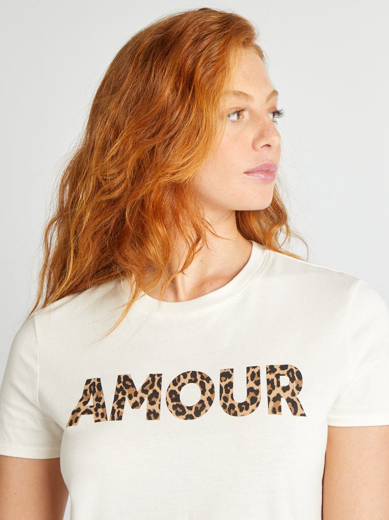 T-shirt da donna in cotone stampato a girocollo Bianco Ecru - Kiabi