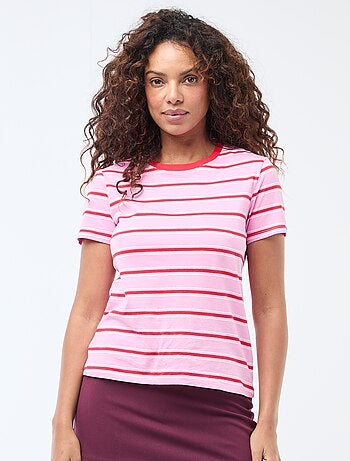 T-shirt da donna in cotone stampato a girocollo