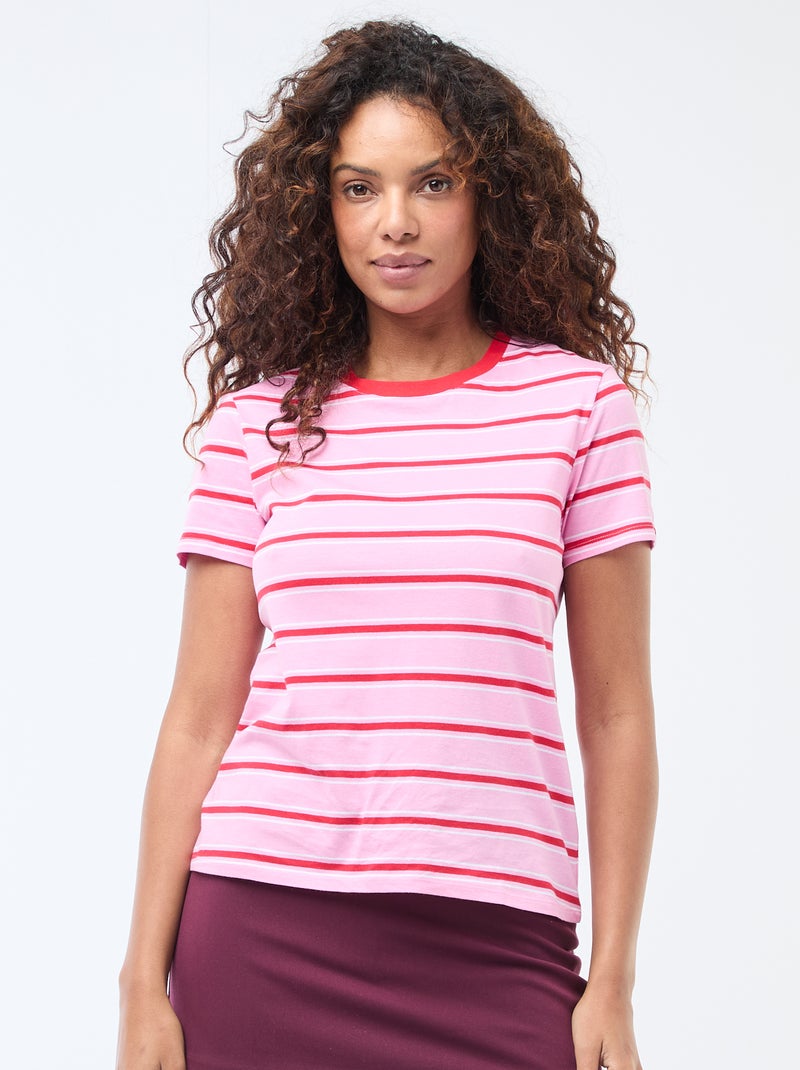 T-shirt da donna in cotone stampato a girocollo Rosa - Kiabi