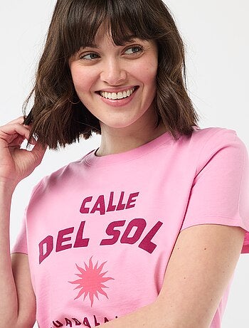 T-shirt da donna in cotone stampato a girocollo