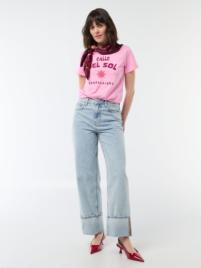 T-shirt da donna in cotone stampato a girocollo Rosa - Kiabi