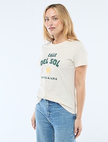 T-shirt da donna in cotone stampato a girocollo