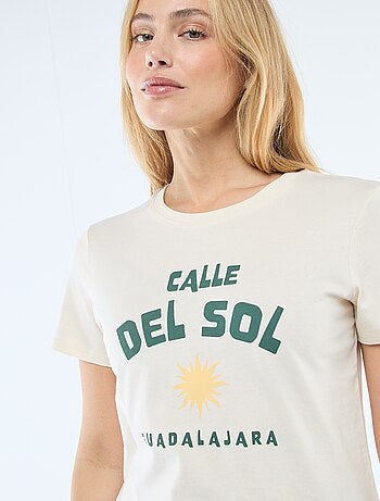 T-shirt da donna in cotone stampato a girocollo