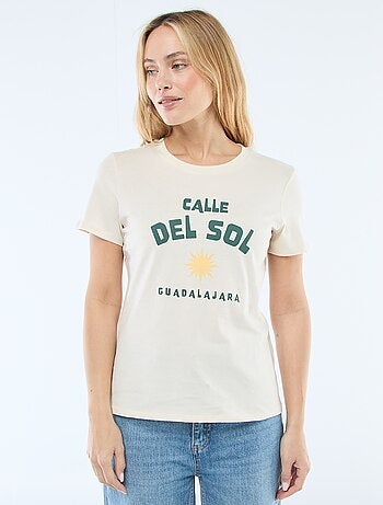 T-shirt da donna in cotone stampato a girocollo