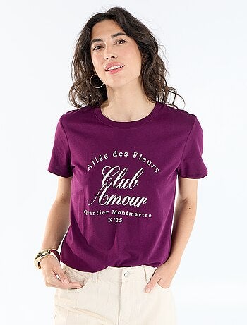 T-shirt da donna in cotone stampato a girocollo