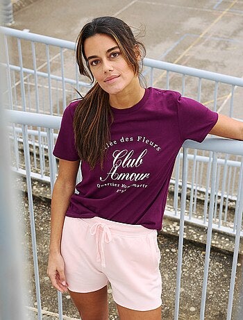 T-shirt da donna in cotone stampato a girocollo