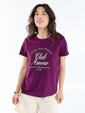 T-shirt da donna in cotone stampato a girocollo