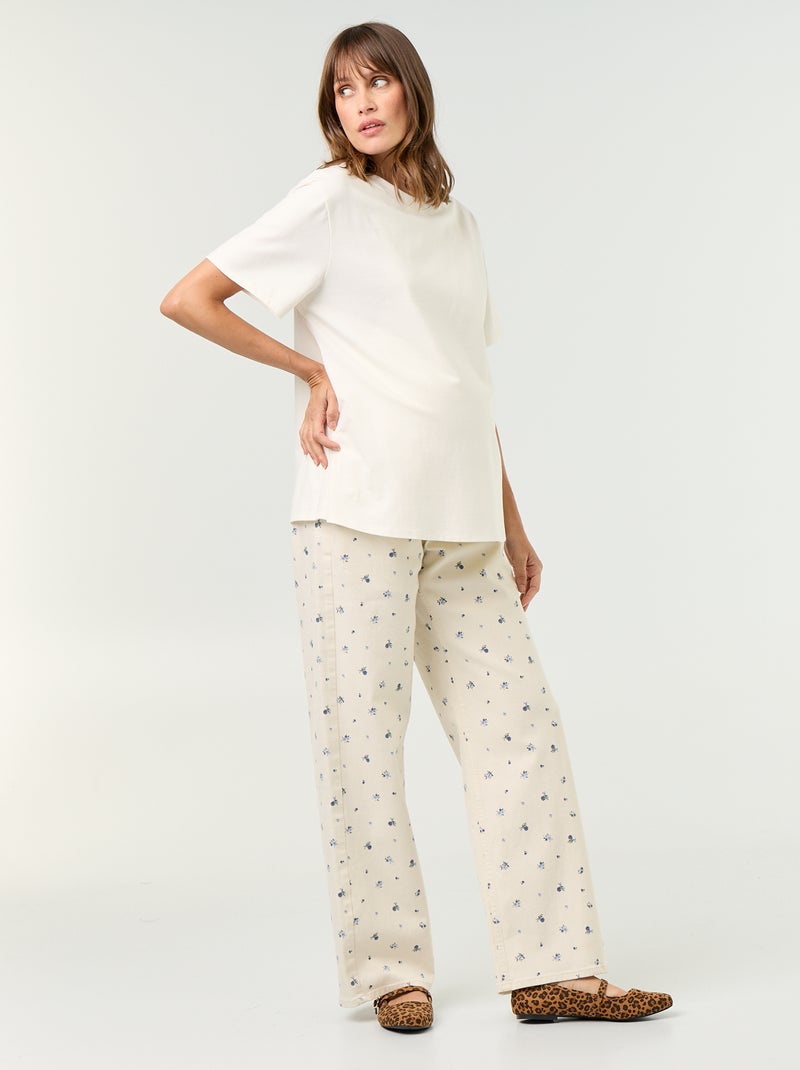 T-shirt da donna in jersey di cotone a maniche corte Bianco Ecru - Kiabi