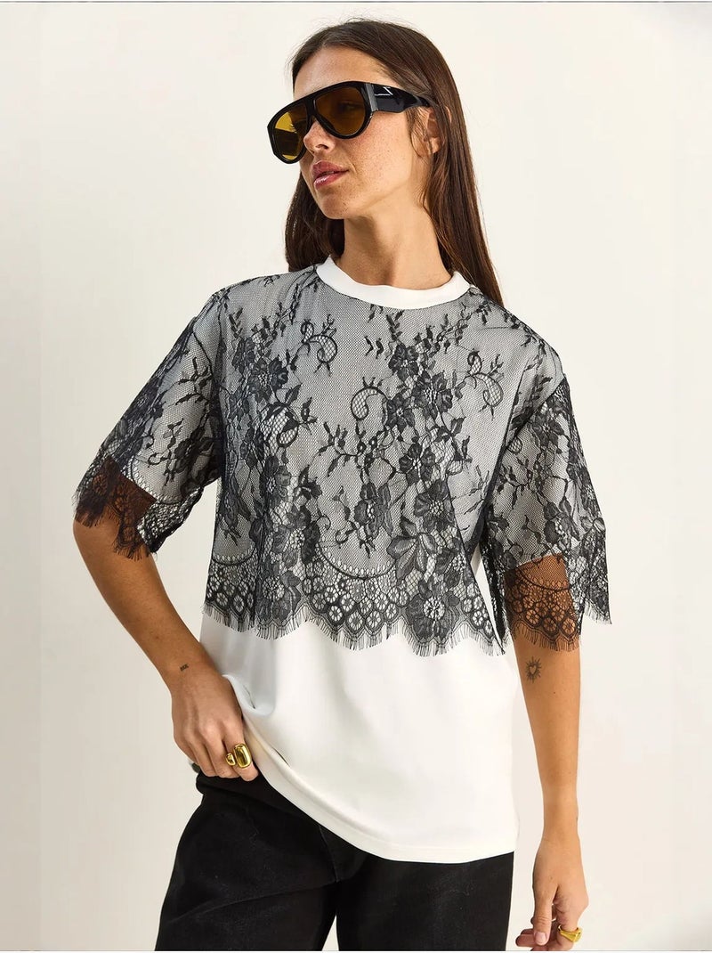 T-shirt da donna in misto viscosa lucci Bianco - Kiabi
